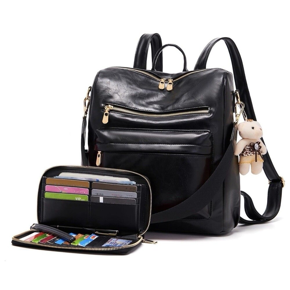 Soperwillton Women Backpack Multipurpose Design Handbags Shoulder Black Vegan